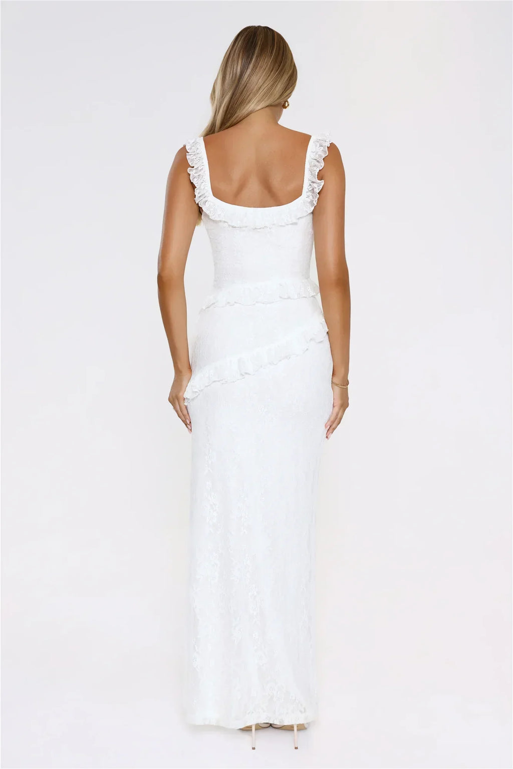 Golden Dusk Lace Maxi Dress White