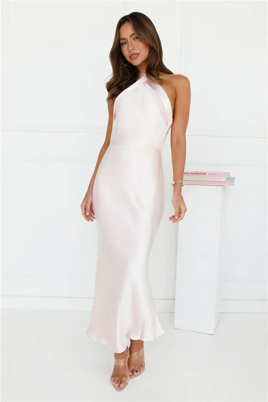 Majestic Girl Halter Satin Maxi Dress