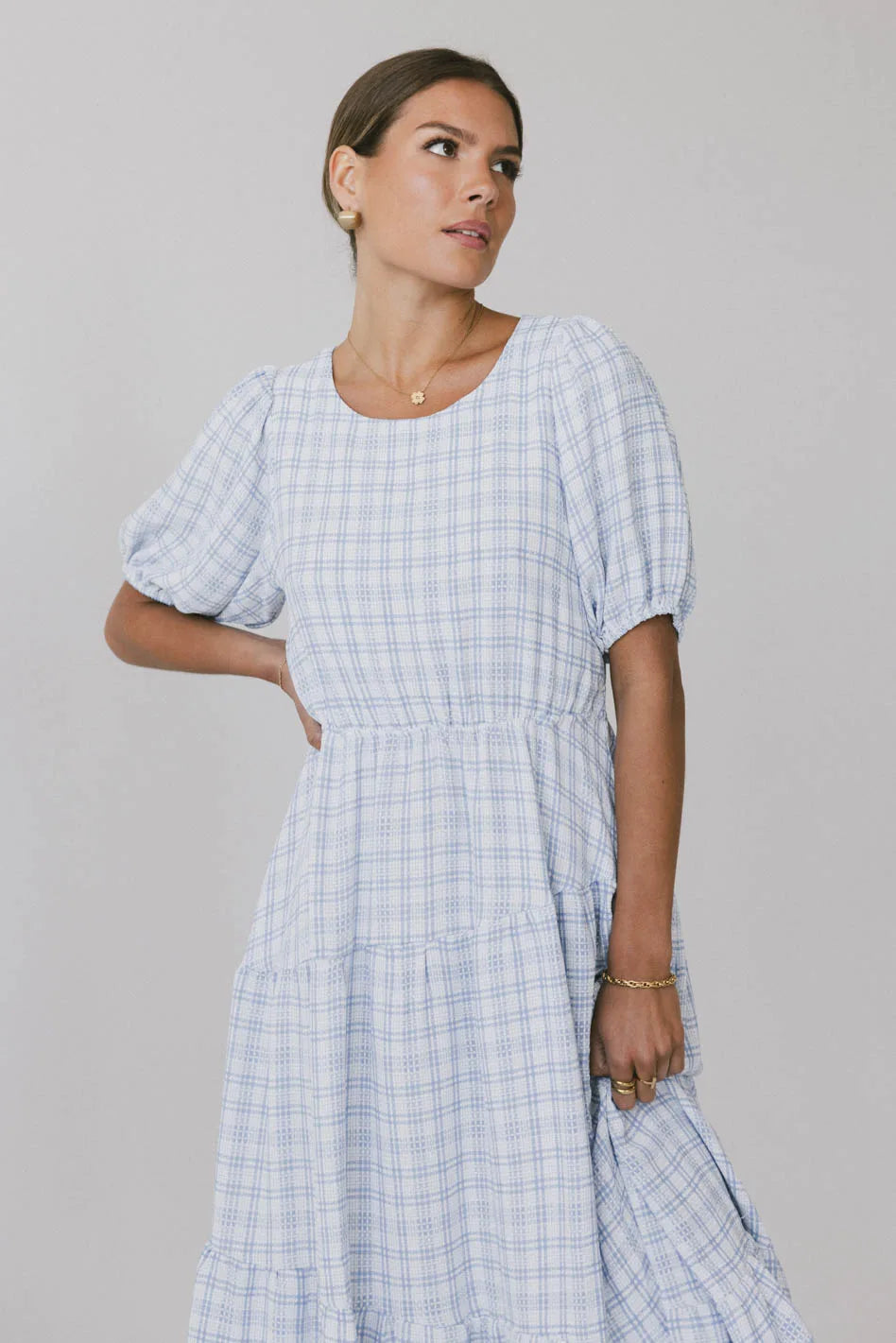 Melina Plaid Midi Dress In Blue Final Sale