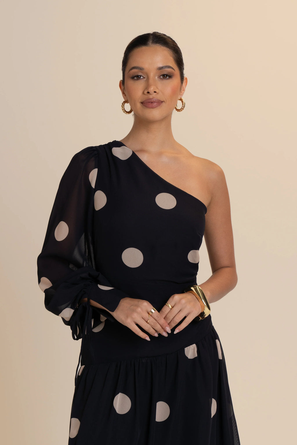 Jacqueline One Shoulder Polka Dot Maxi Dress