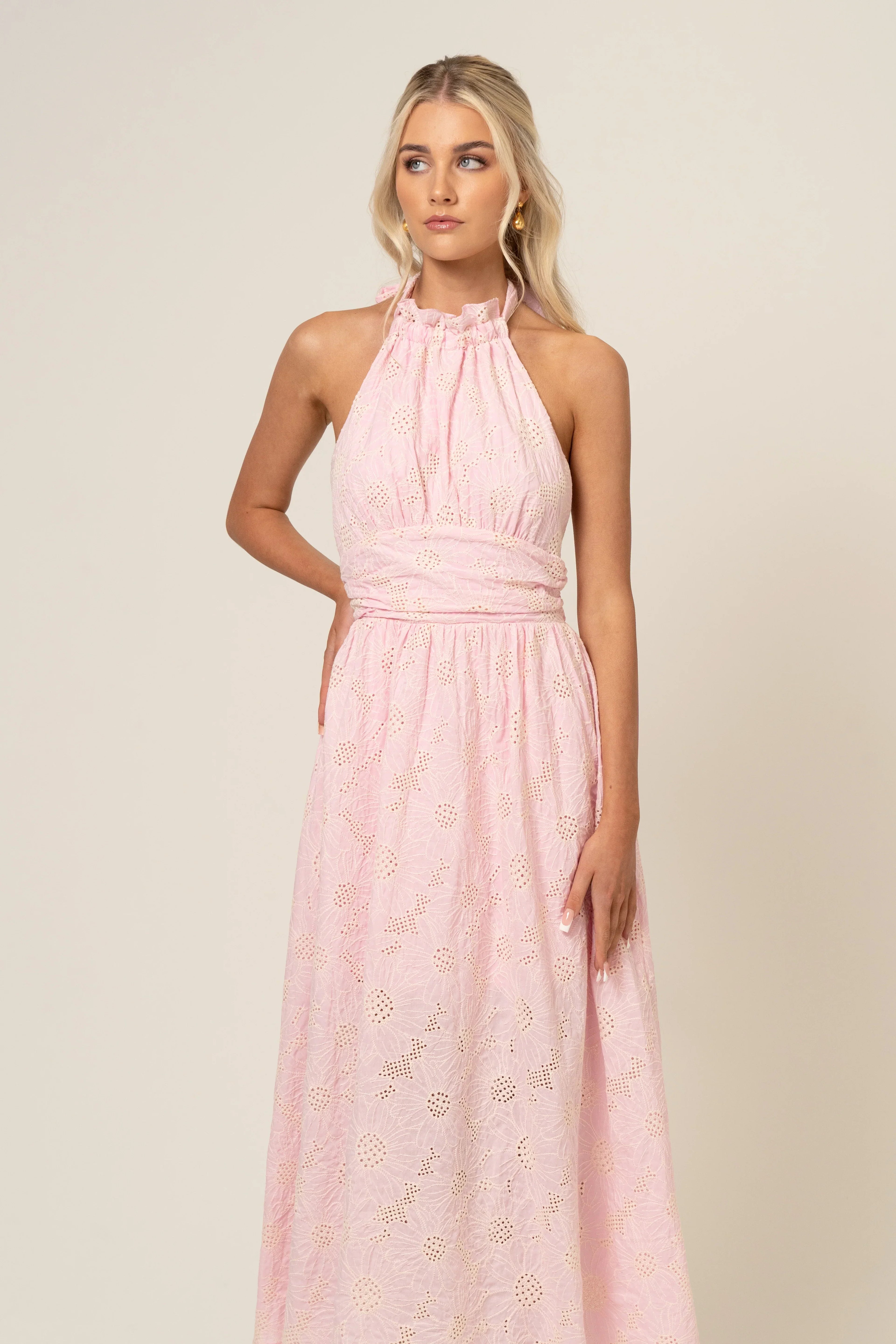 Audrey Halter Neck Midi Dress With Open Back
