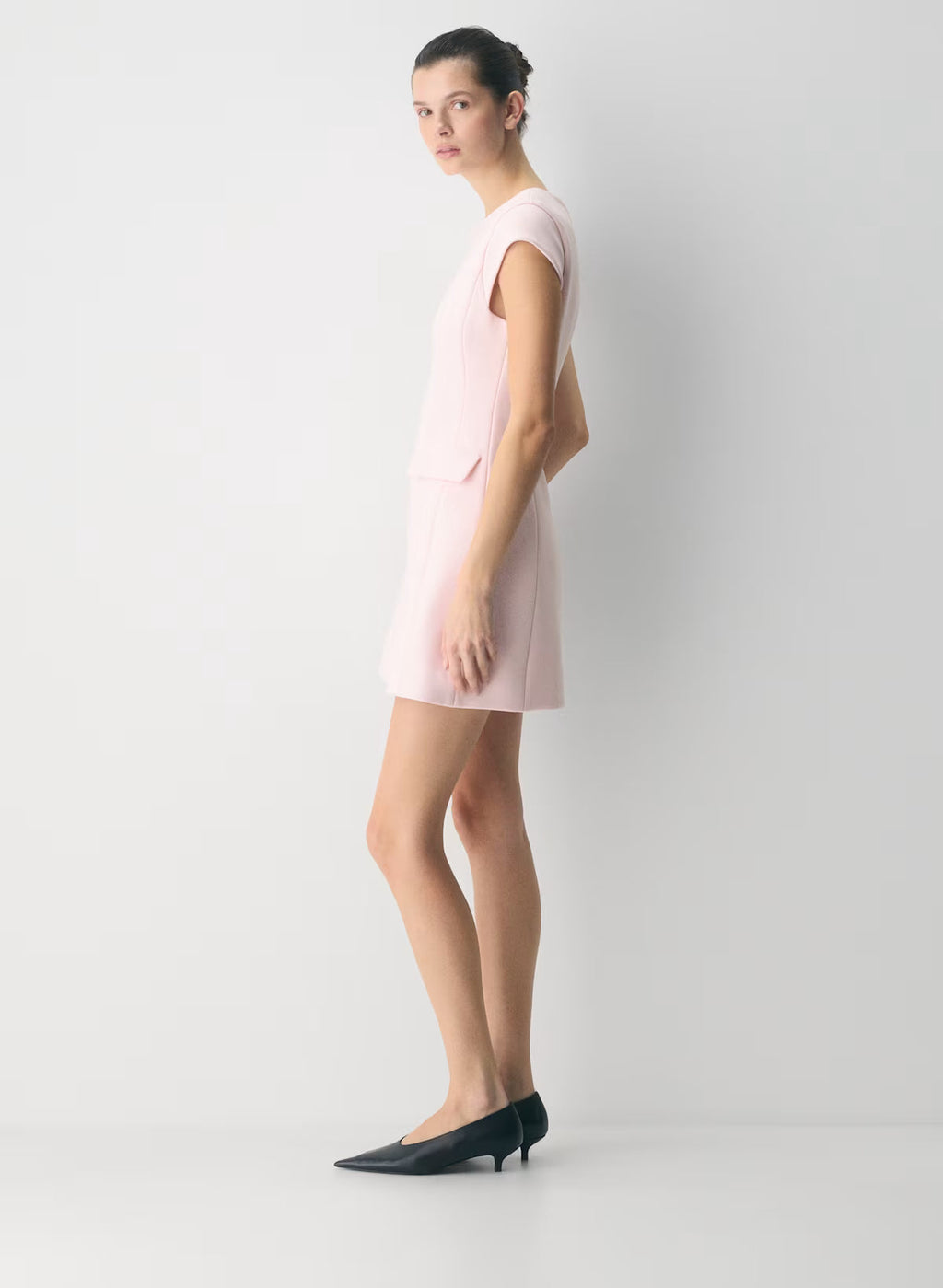 Crepe Crewneck Mini Dress With Cap Sleeves