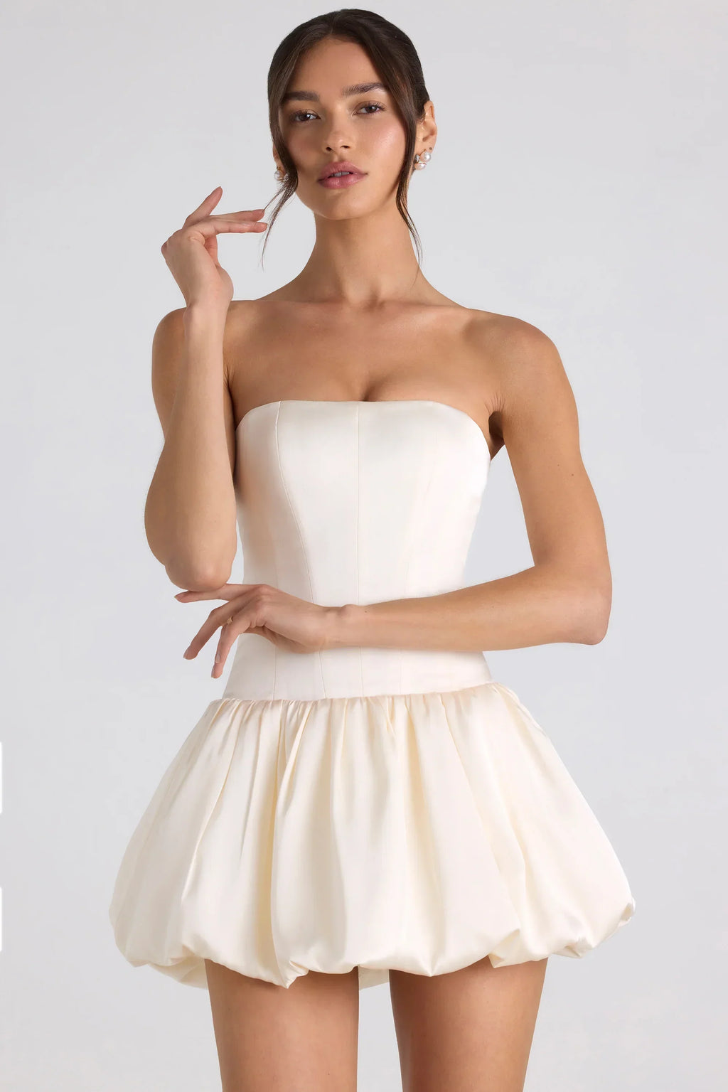 Lace-Up Bubble Hem Corset Mini Dress In Ivory