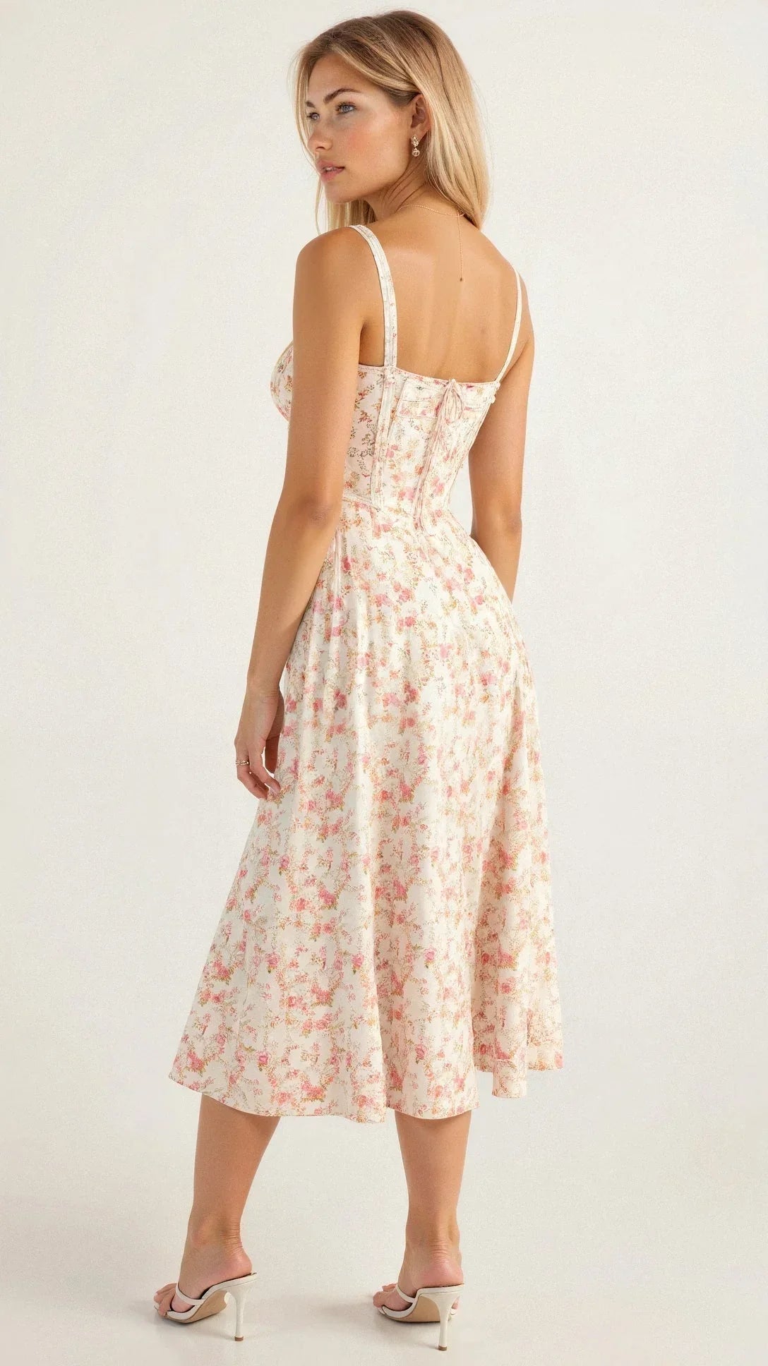 Corset Midi Dress – Tailored Waist And Flowing Skirt