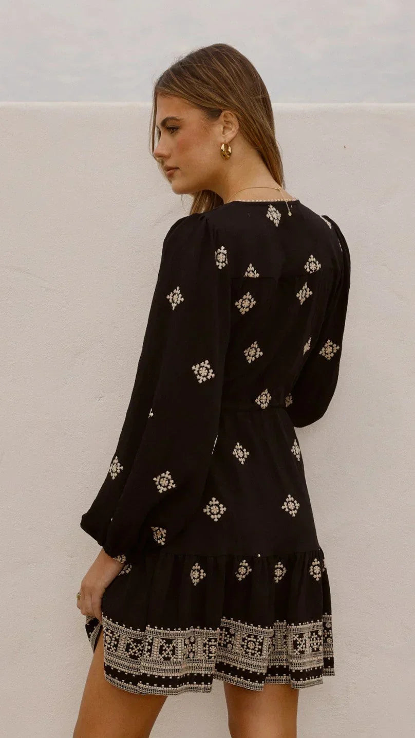 Delainey Mini Dress - Black/Beige