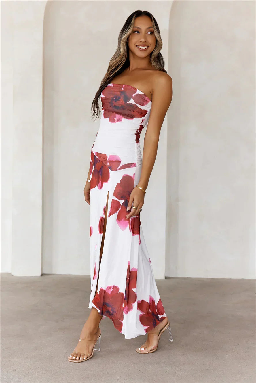 Designer Dream Strapless Mesh Maxi Dress White