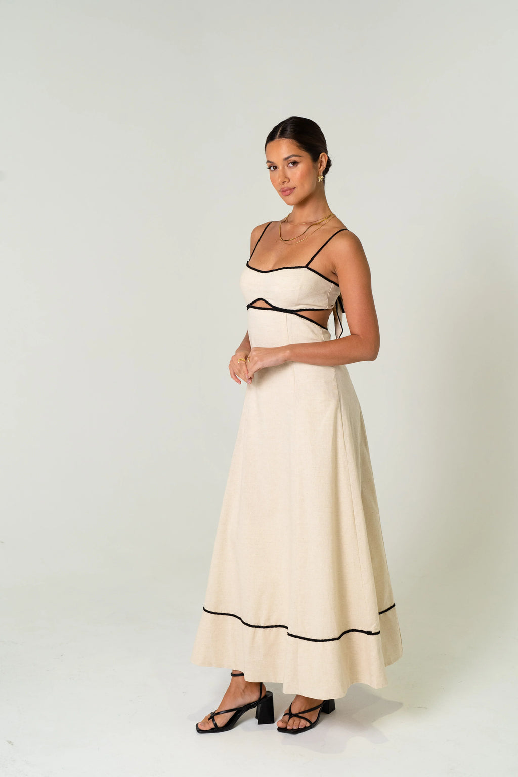 Melissa Linen Maxi Dress With Contrast Trims