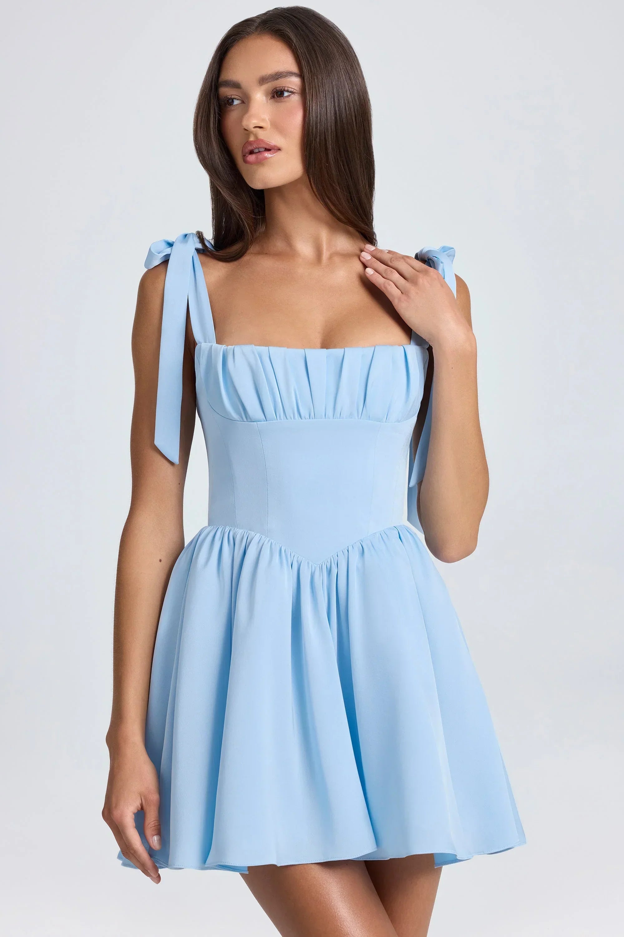Draped Corset Mini Dress In Powder Blue