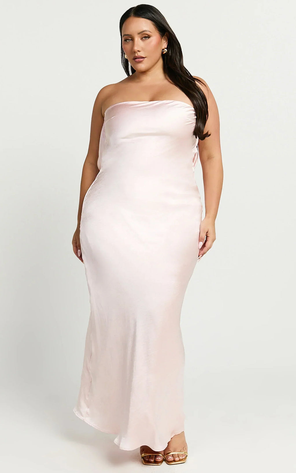 Charlita Maxi Dress - Strapless Cowl Back Satin Dress In Pale Pink