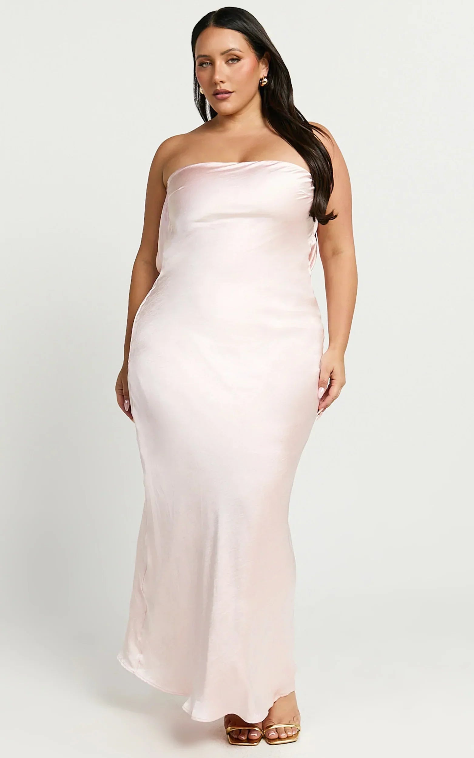 Charlita Maxi Dress - Strapless Cowl Back Satin Dress In Pale Pink