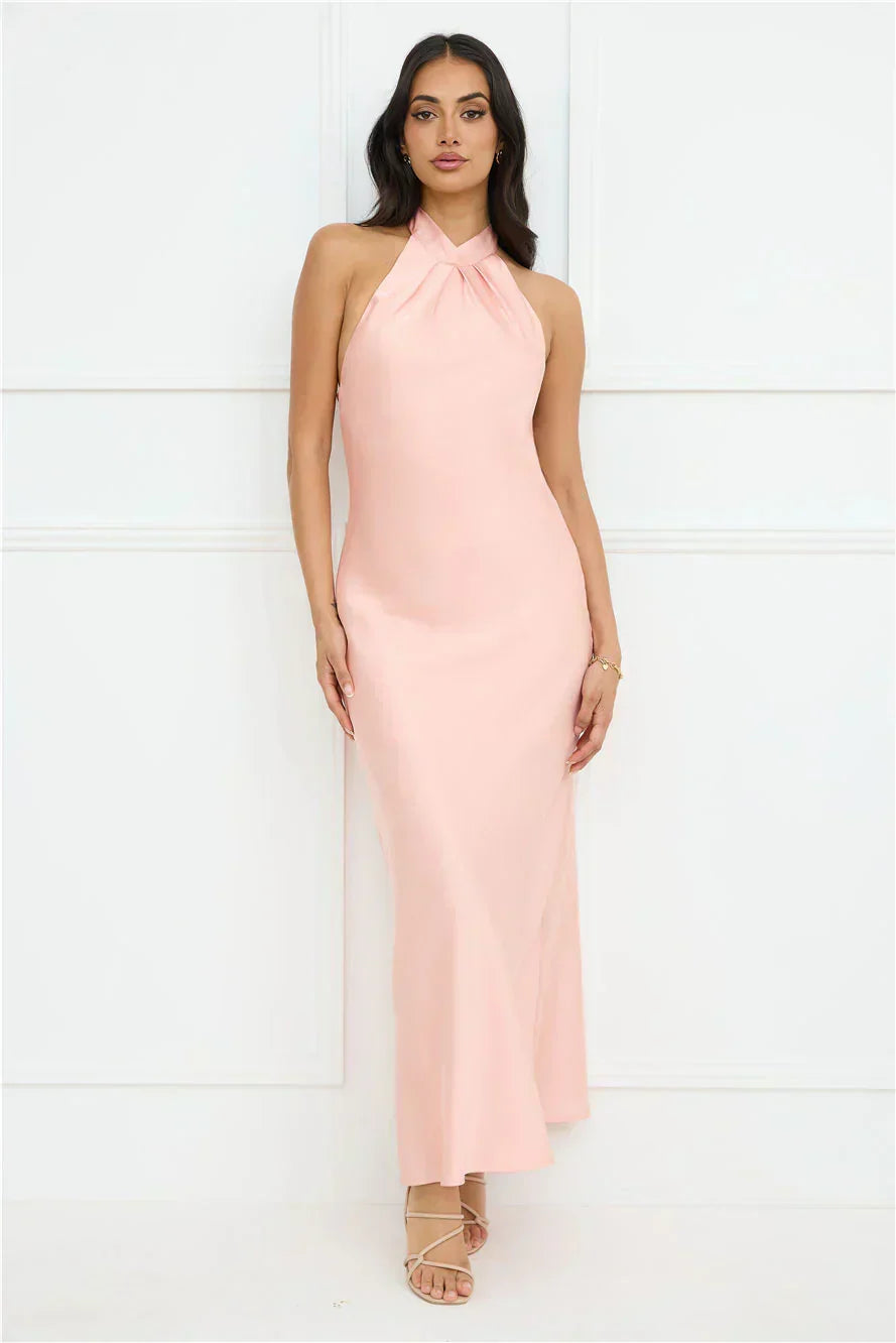 Delicate Dazzle Halter Satin Maxi Dress