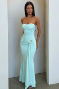 Monique Strapless Wrap Maxi Dress - Aqua