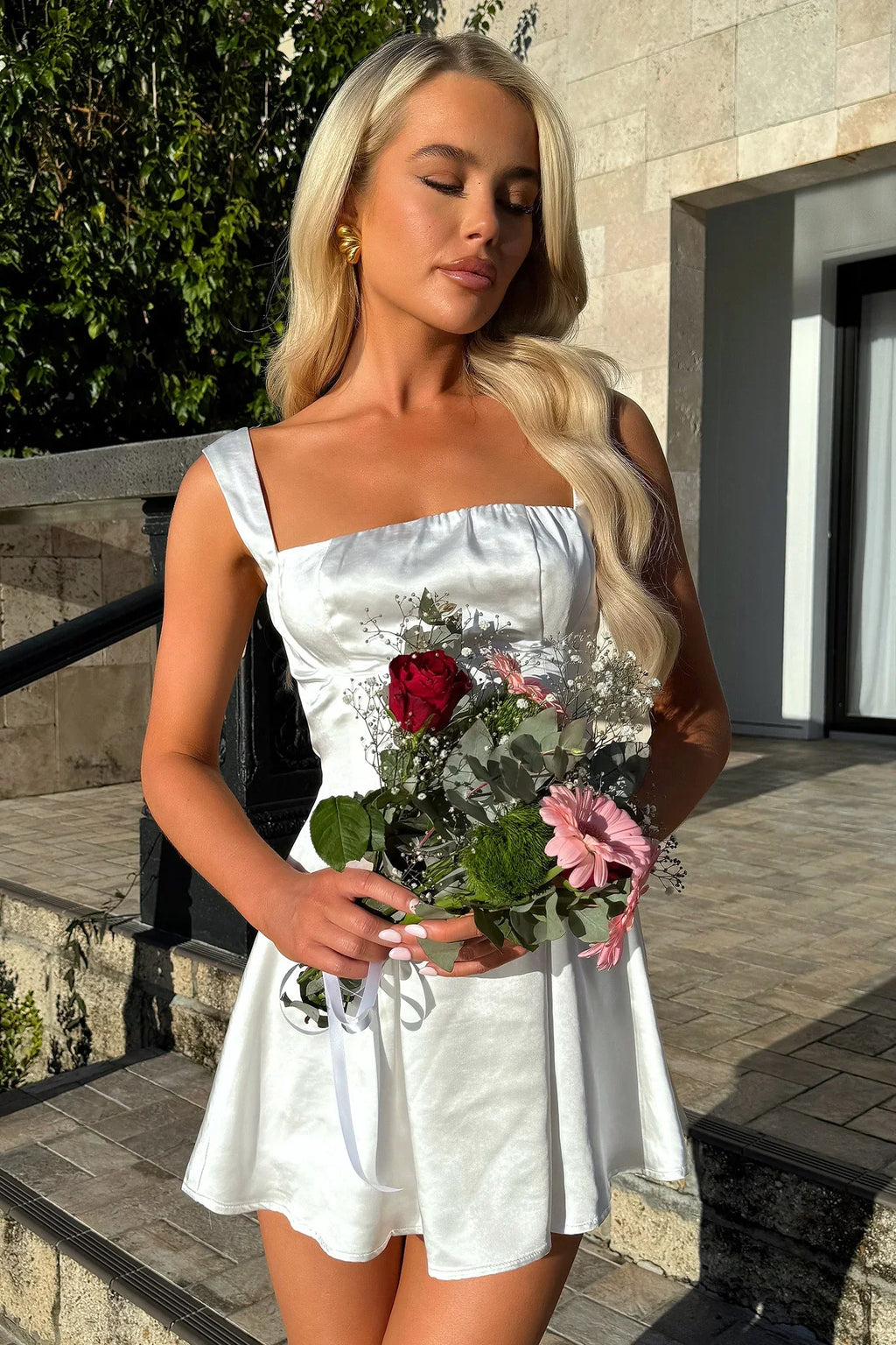 Edina Satin Mini Dress - White