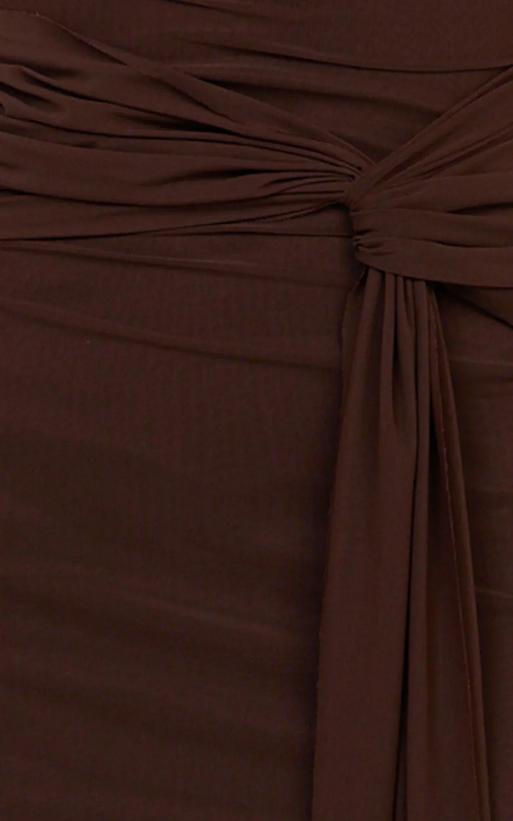 Jaimae Midi Dress - High Neck Side Knot Detail Mesh Dress In Chocolate