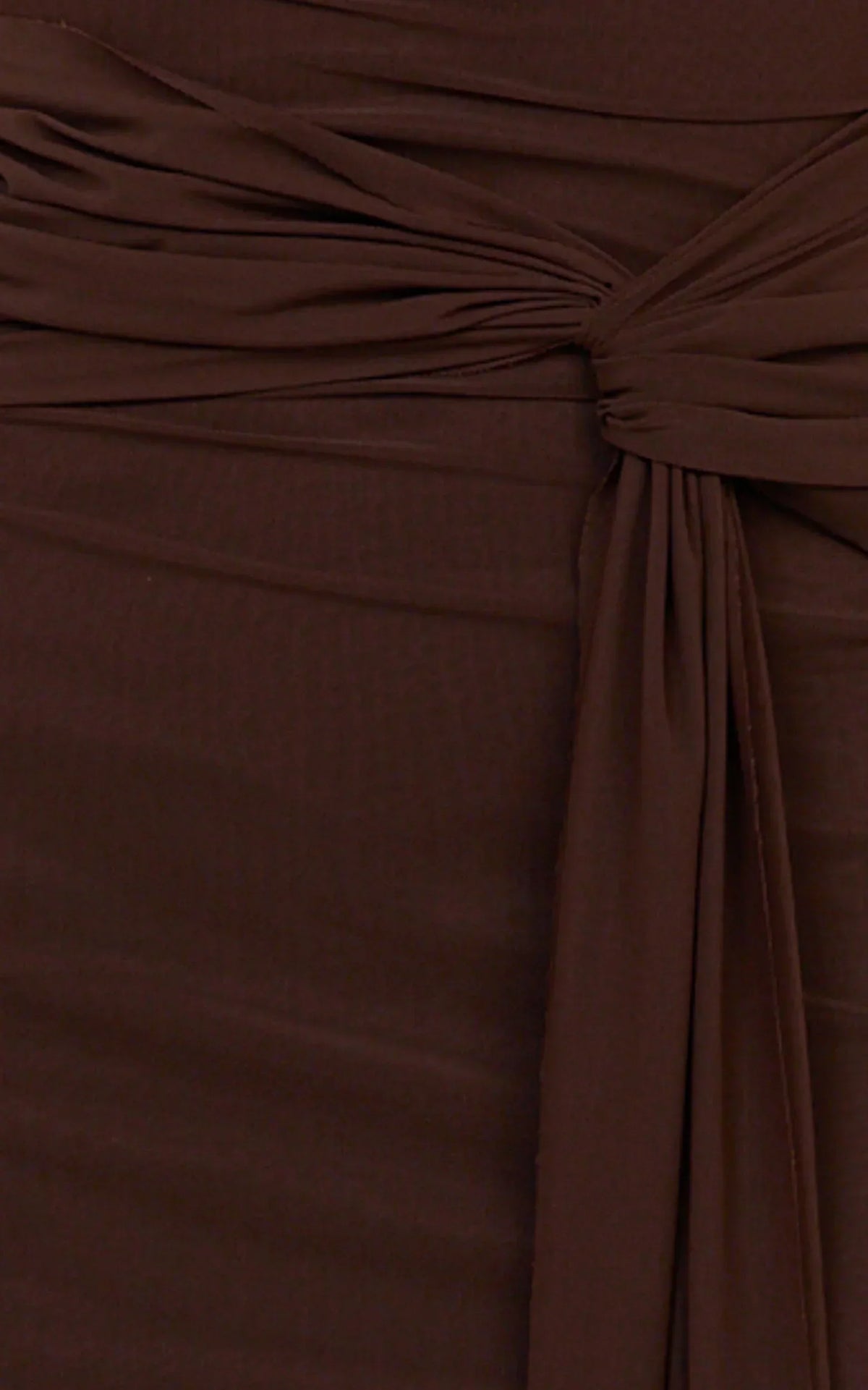 Jaimae Midi Dress - High Neck Side Knot Detail Mesh Dress In Chocolate