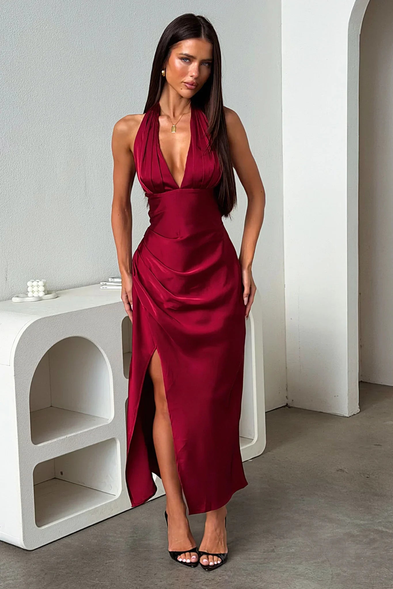 Avalea Halterneck Maxi Dress - Burgundy
