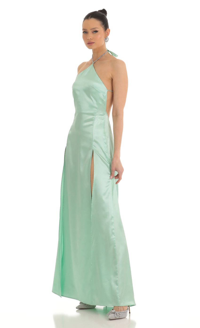 Rhinestone Halter Maxi Dress in Green