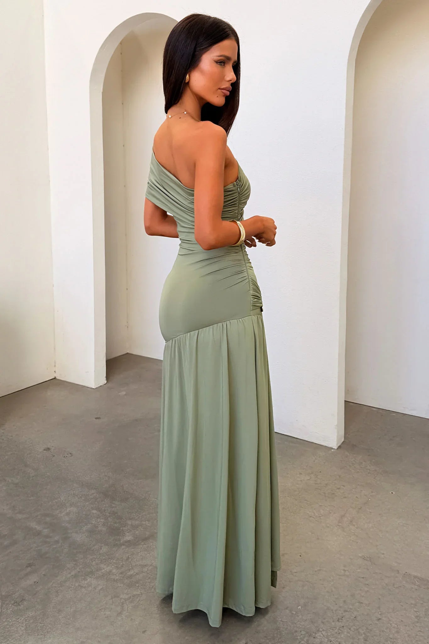 Aveline Strapless Wrap Maxi Dress - Olive