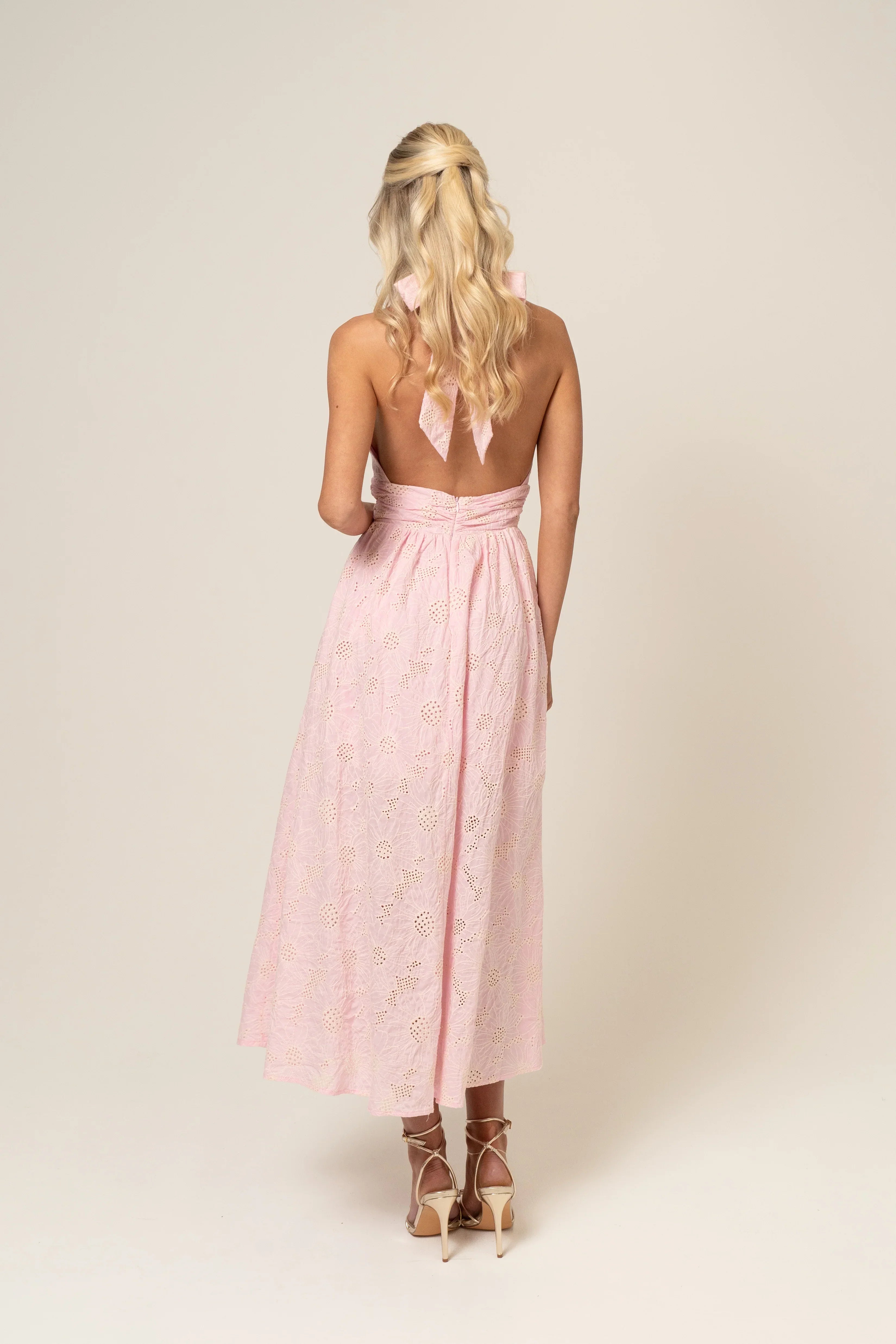 Audrey Halter Neck Midi Dress With Open Back