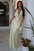 Zealand Plunge Halter Satin Maxi Dress - Yellow