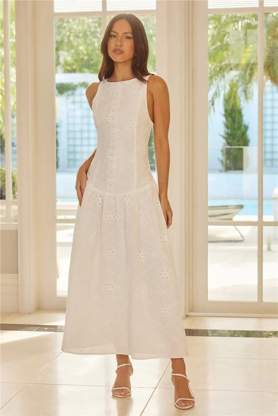 Jasmine Jewel Embroidered Maxi Dress White
