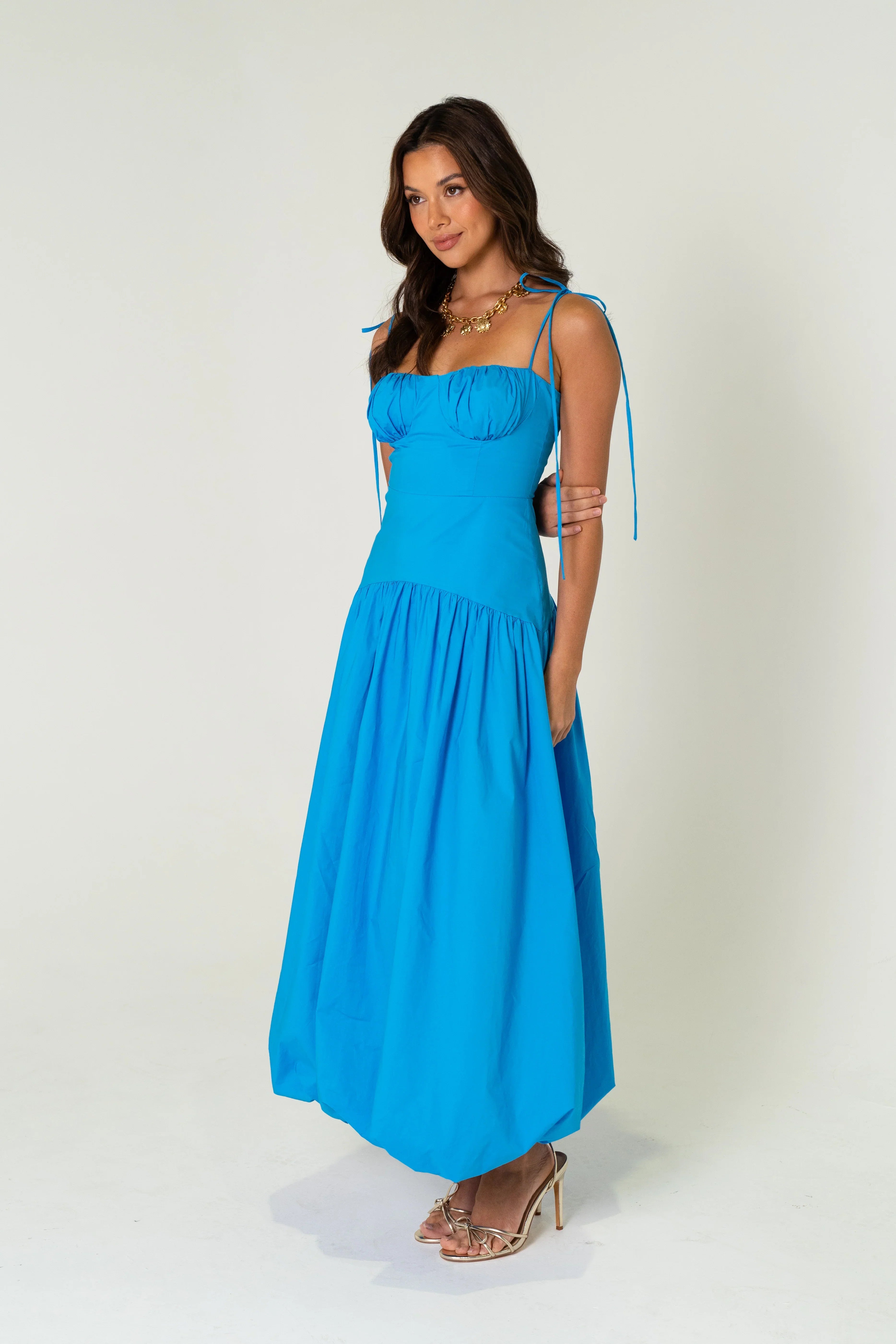Grace Blue Balloon Skirt Maxi Dress