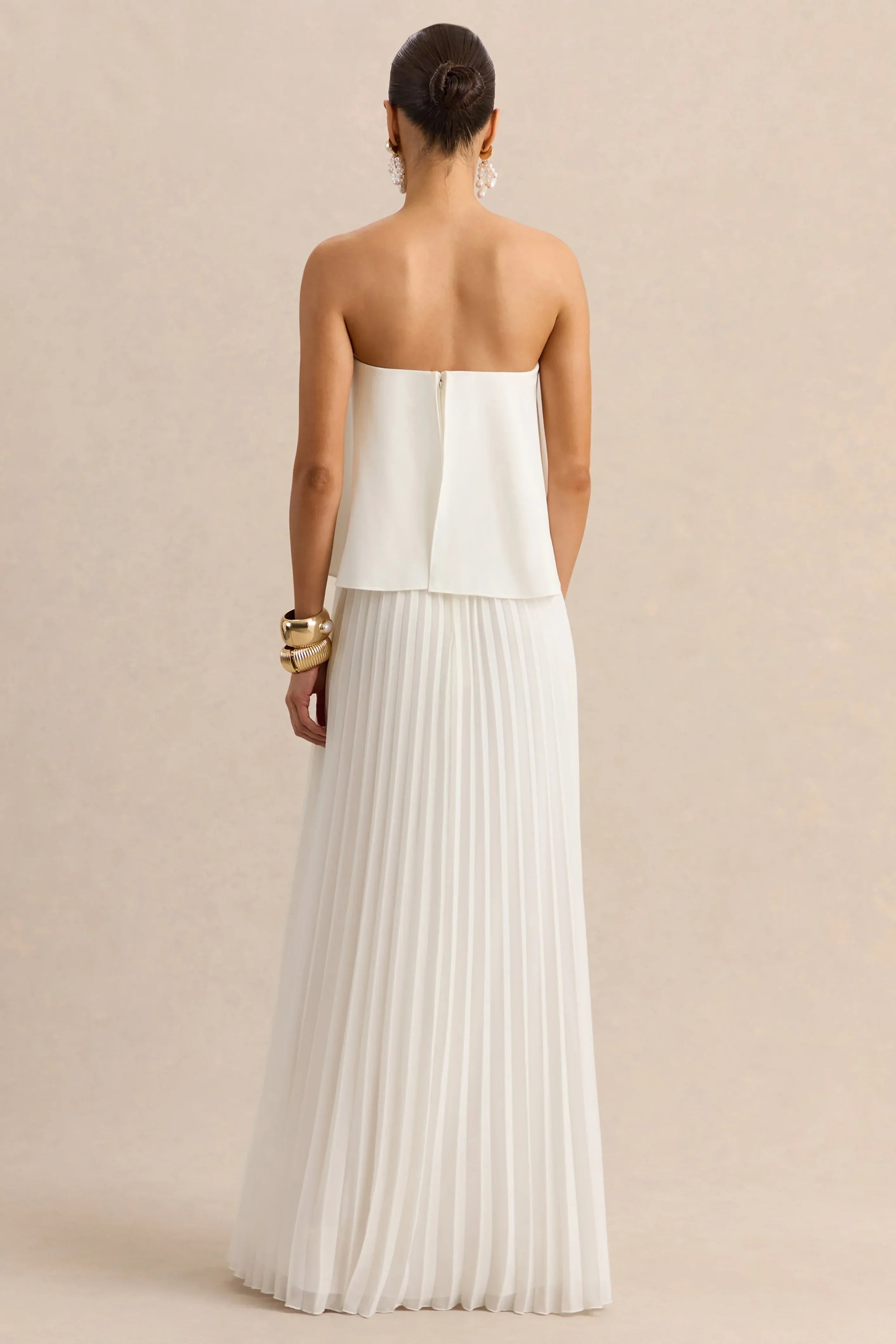 Saralyn White Bandeau Maxi Dress With Pleated Skirt
