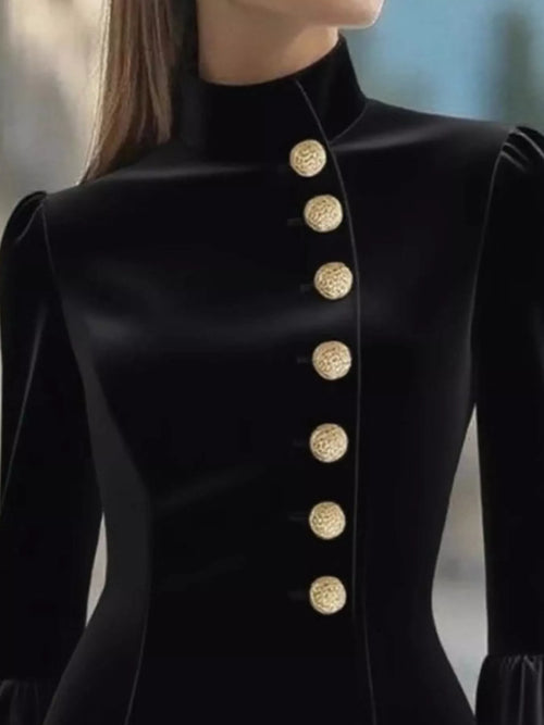 Bell Sleeve Mini Dress With Front Button