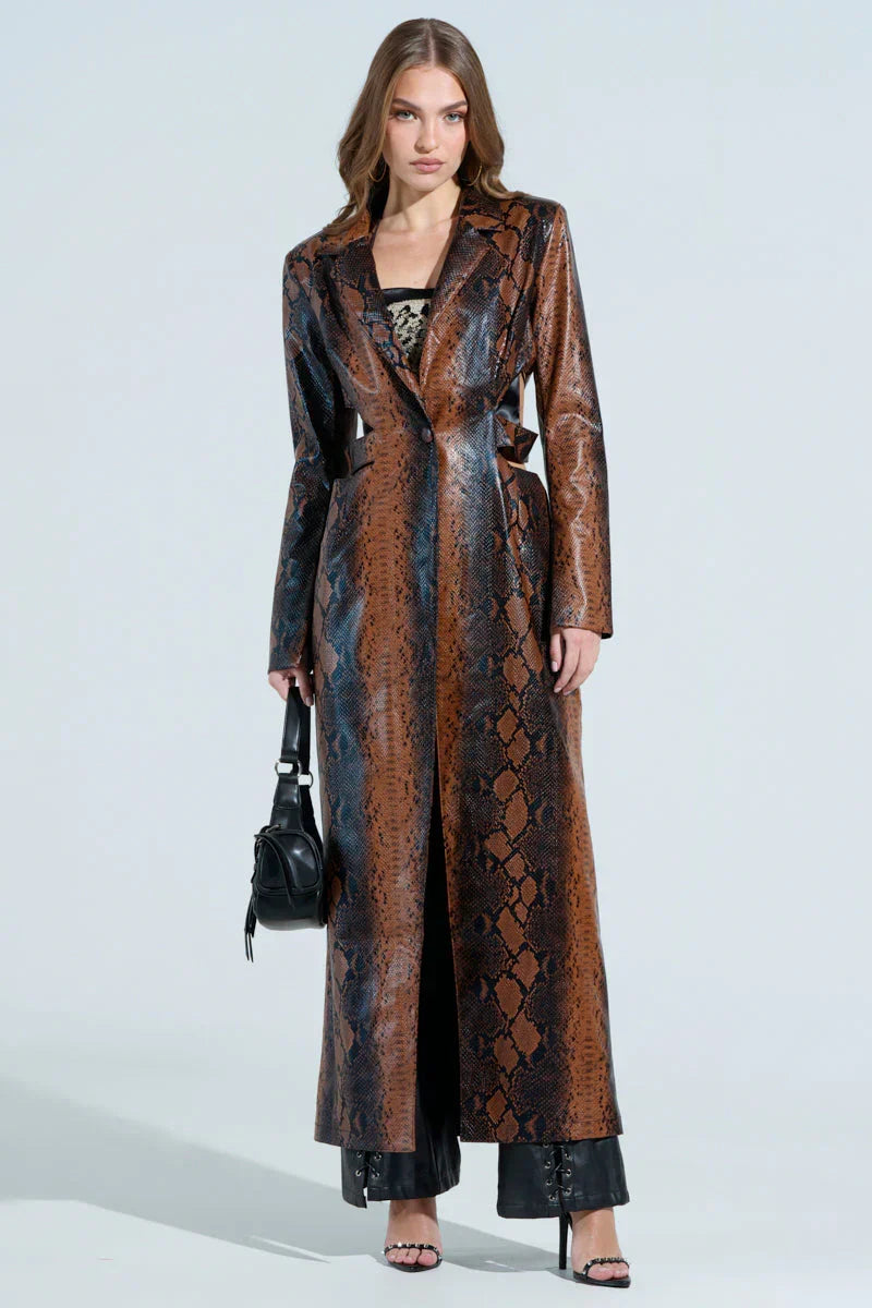 More Life Cutout Faux Leather Trench