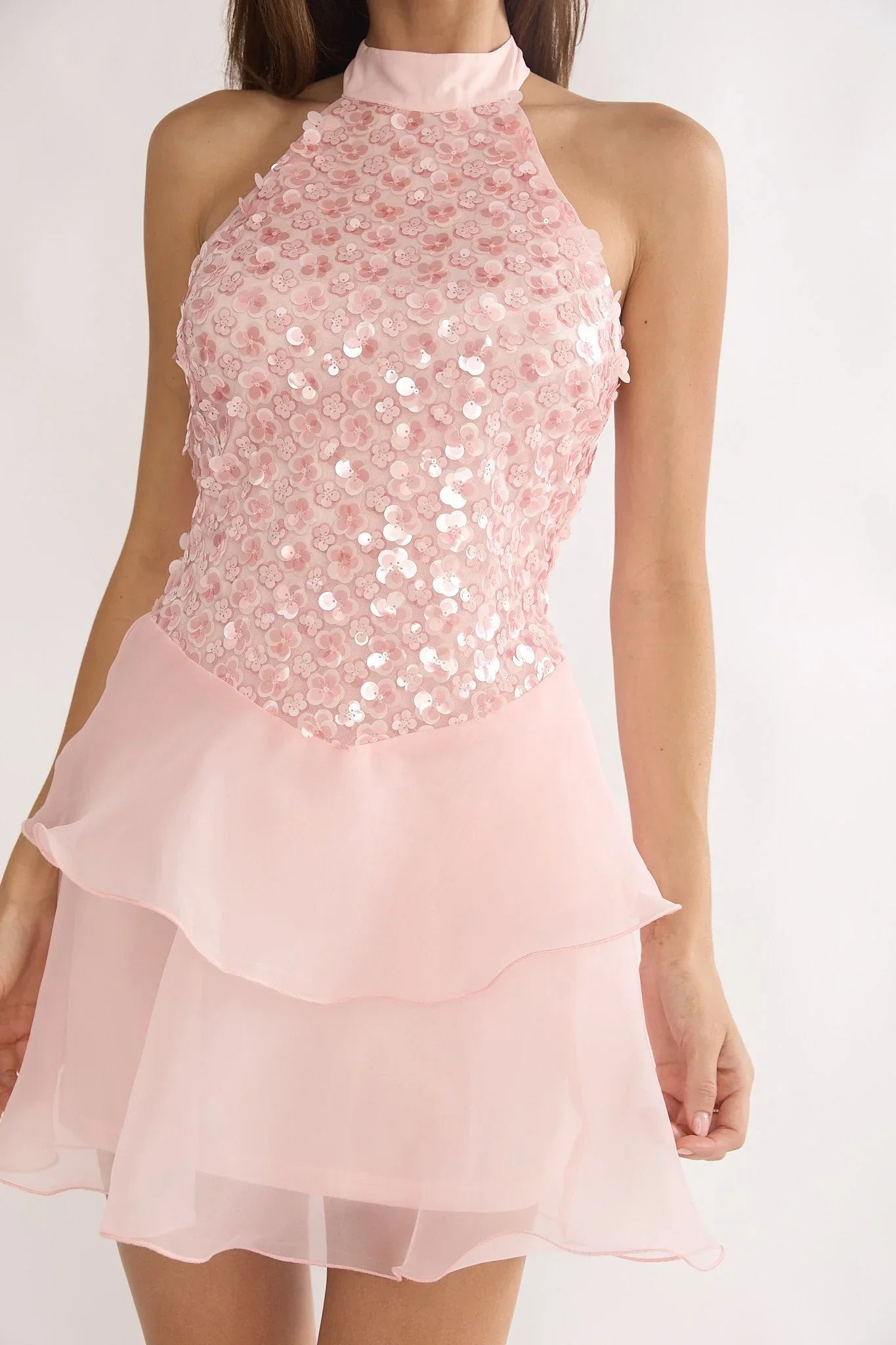 Brietta Embellished Bodice Mini Dress Blush