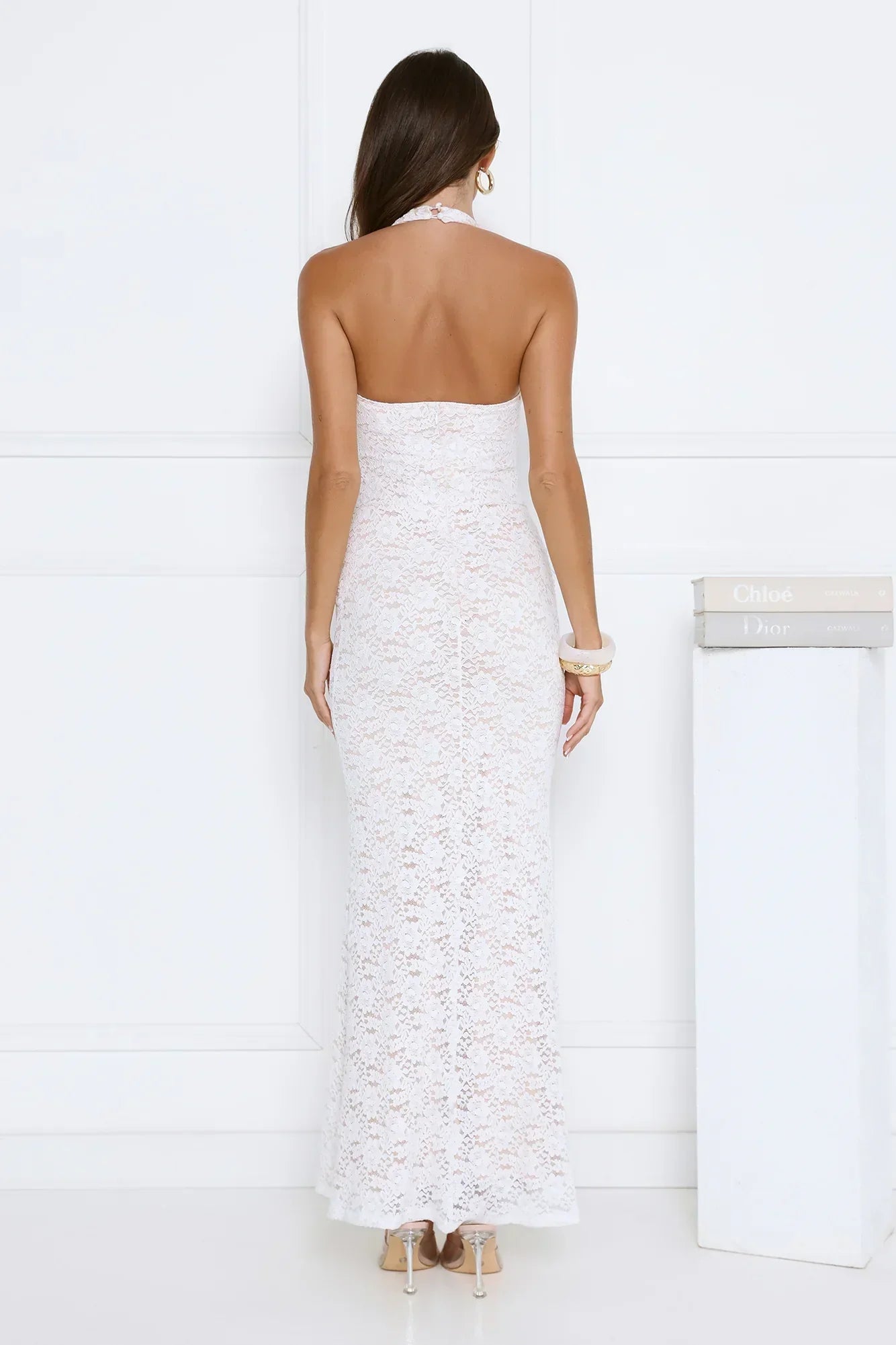Delicate Daydream Halter Lace Maxi Dress White