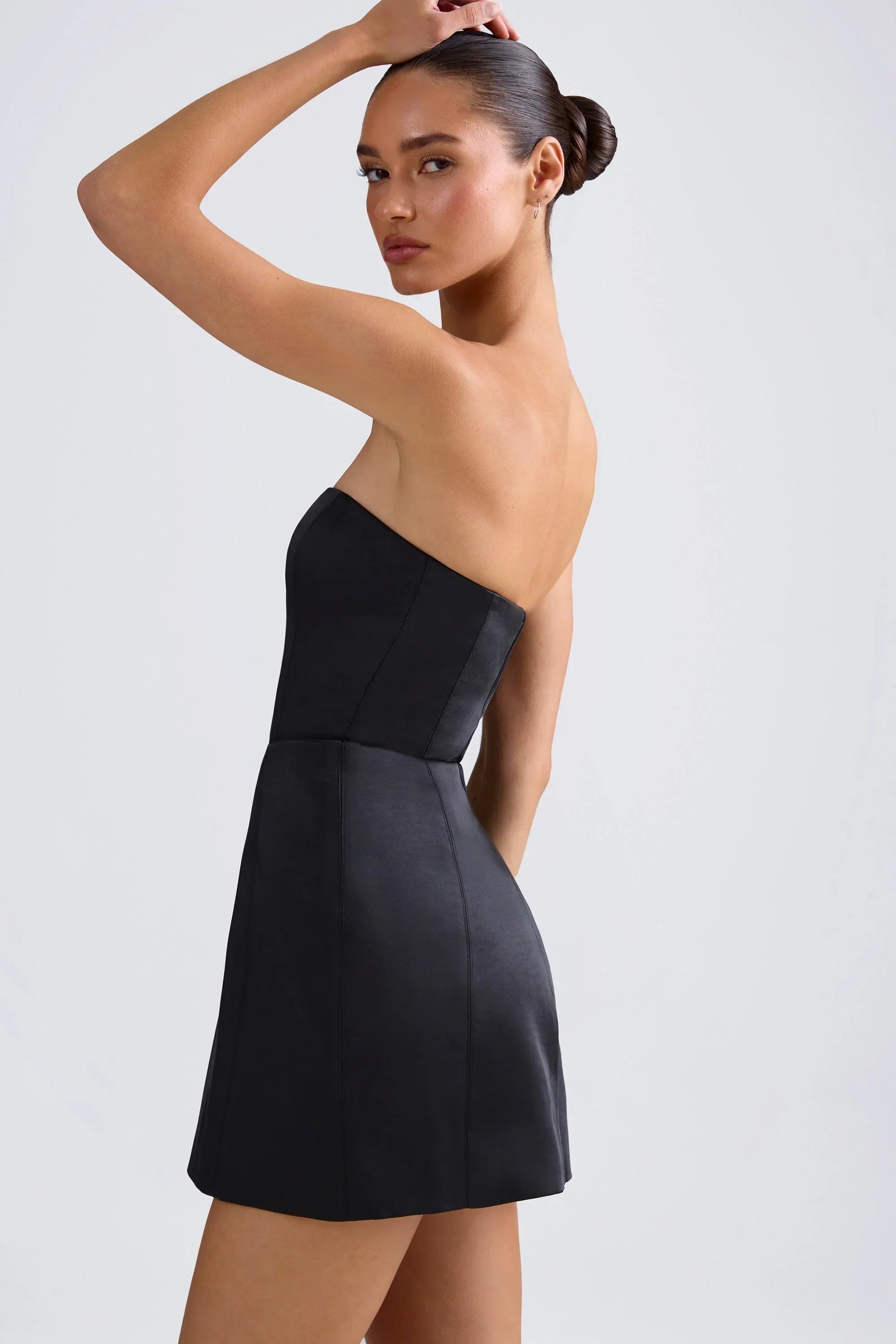 Bandeau Structured Tulip Mini Dress In Black