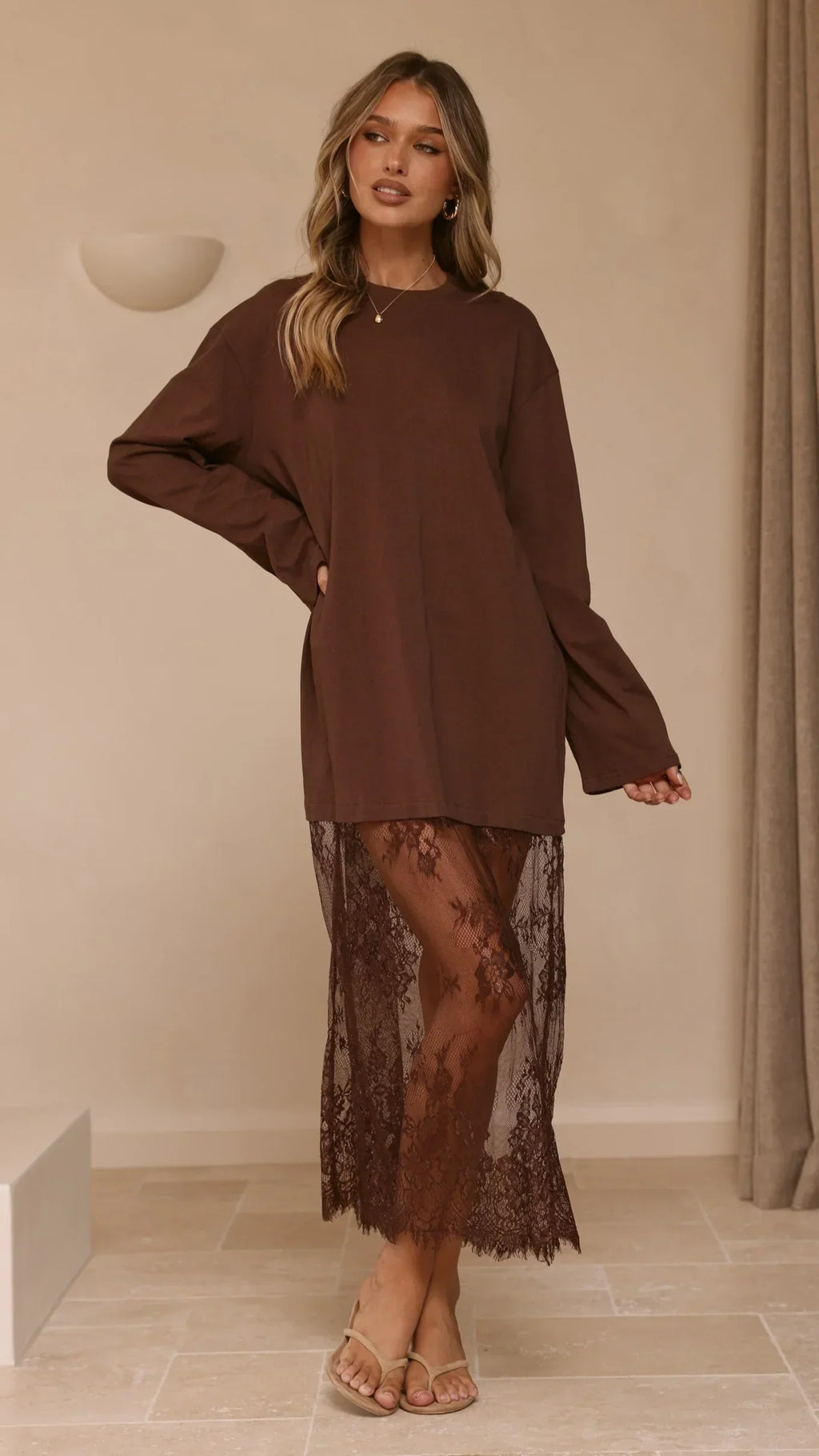 Kailey Lace Maxi Dress - Brown