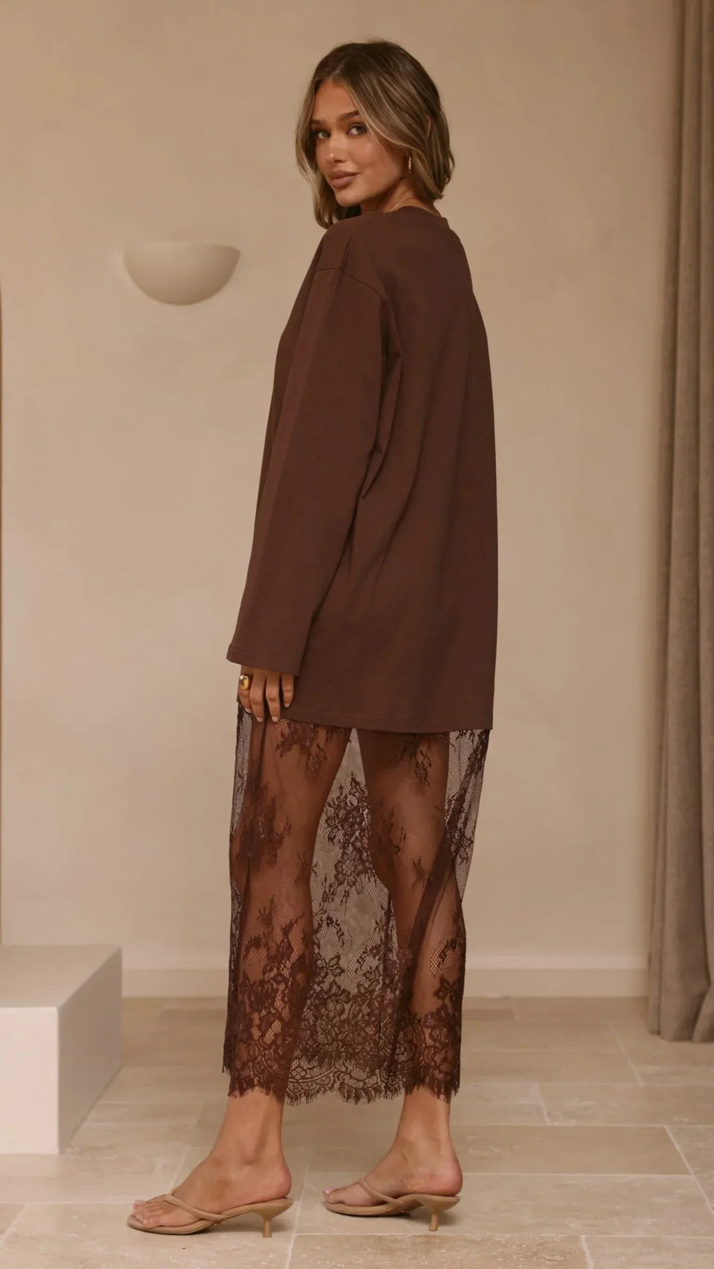 Kailey Lace Maxi Dress - Brown