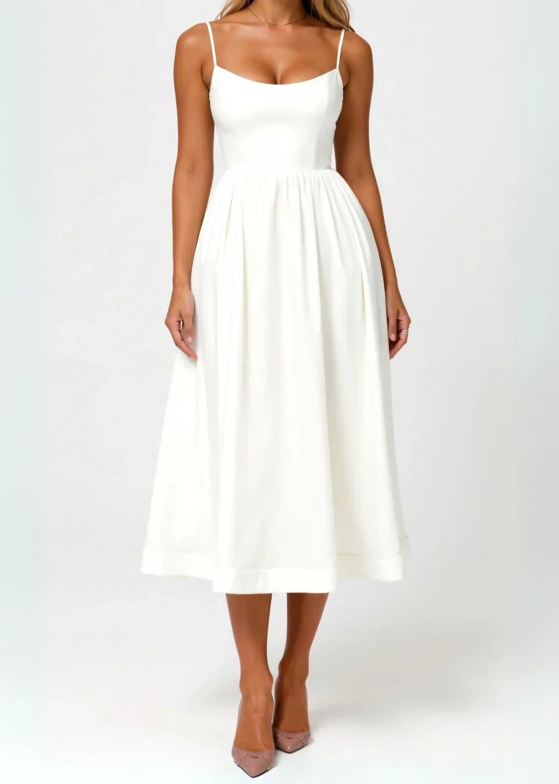 Wedding Guest Dress, Elegant Corset Midi Dress For Women - White, Light Blue, Pink, Purple