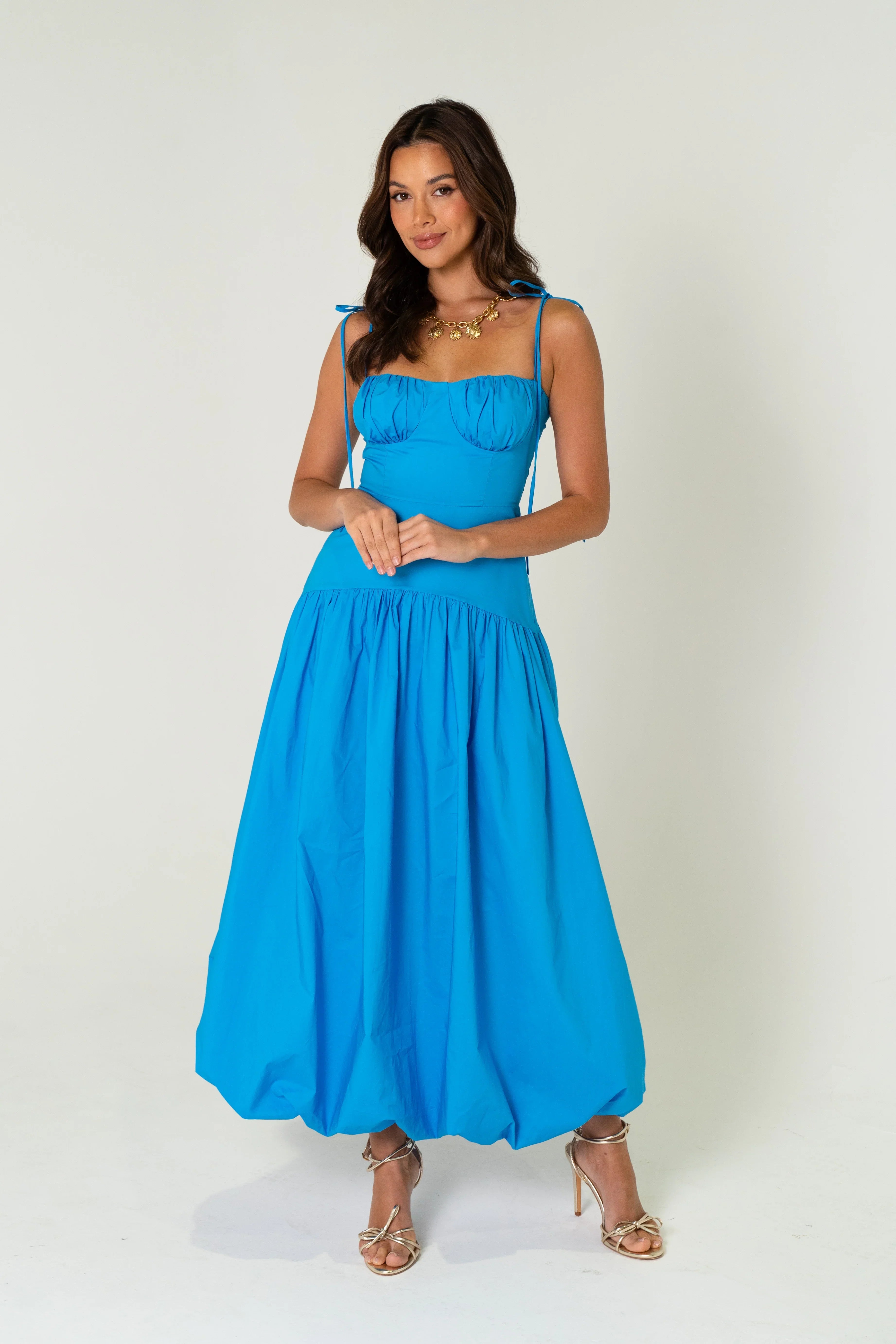Grace Blue Balloon Skirt Maxi Dress