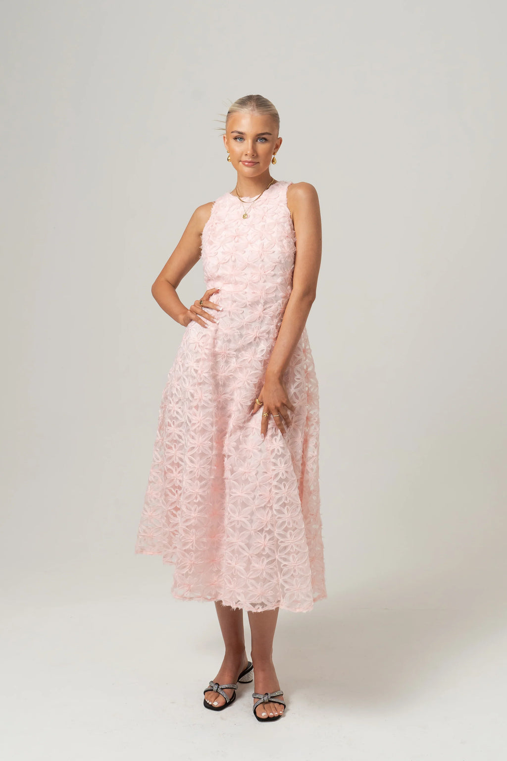 Angelina Soft Pink Midi Dress With Back Tie
