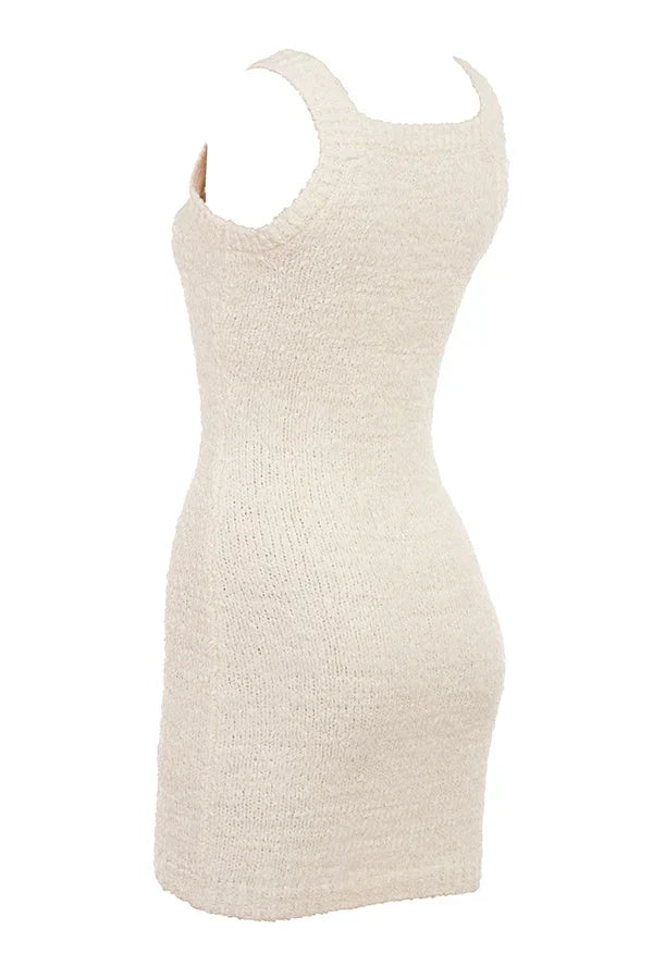 Zaira-Cream Chenille Knit Mini Dress