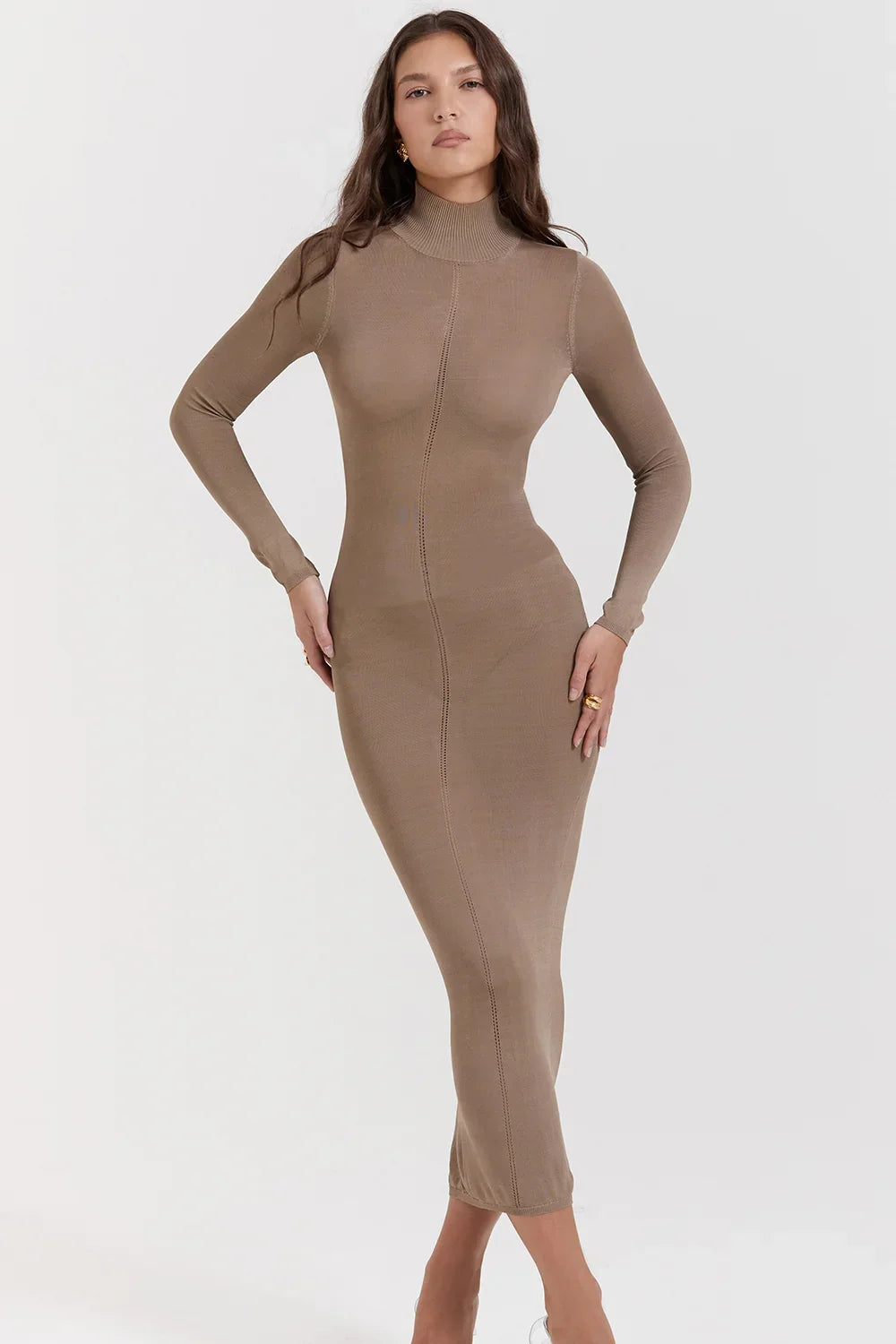 Roberta-Tan Knit Midi Dress