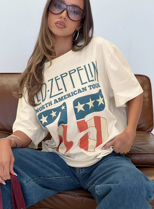 4Th July Led Zepplin Oversized Tee White