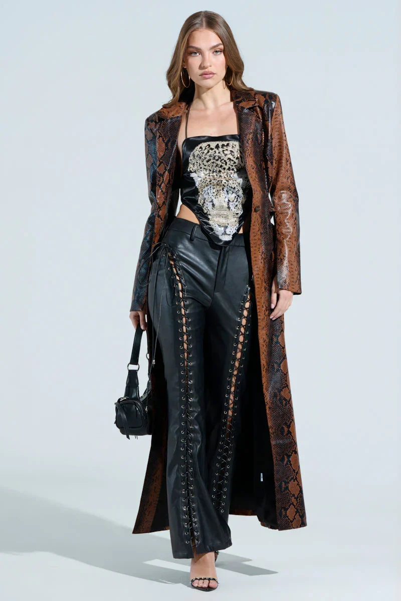 More Life Cutout Faux Leather Trench