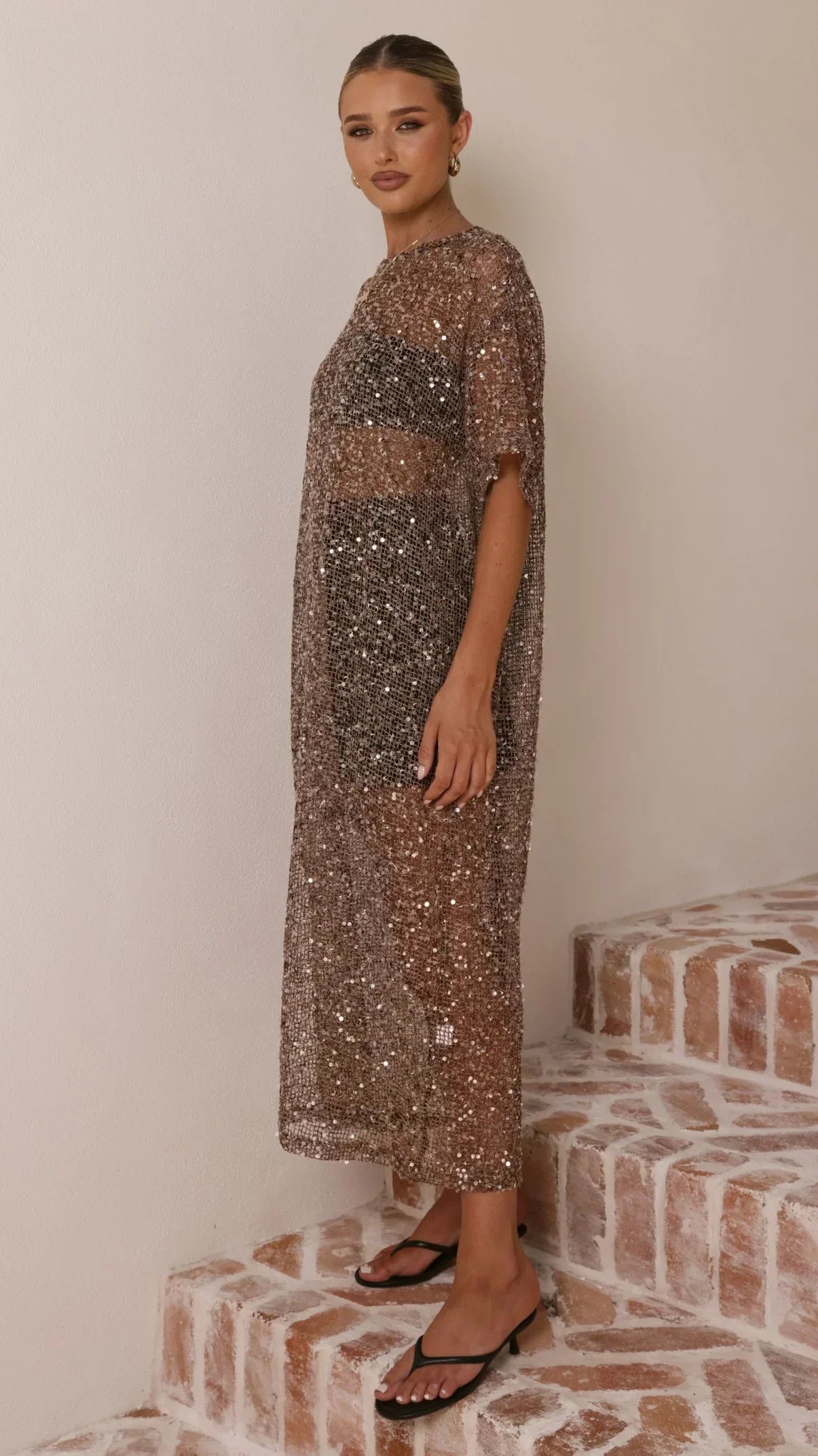 Zinnia Sequins Maxi Dress - Mocha
