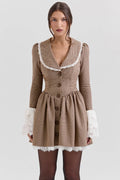 Sable-Brown Puppytooth Check Mini Dress - Sale