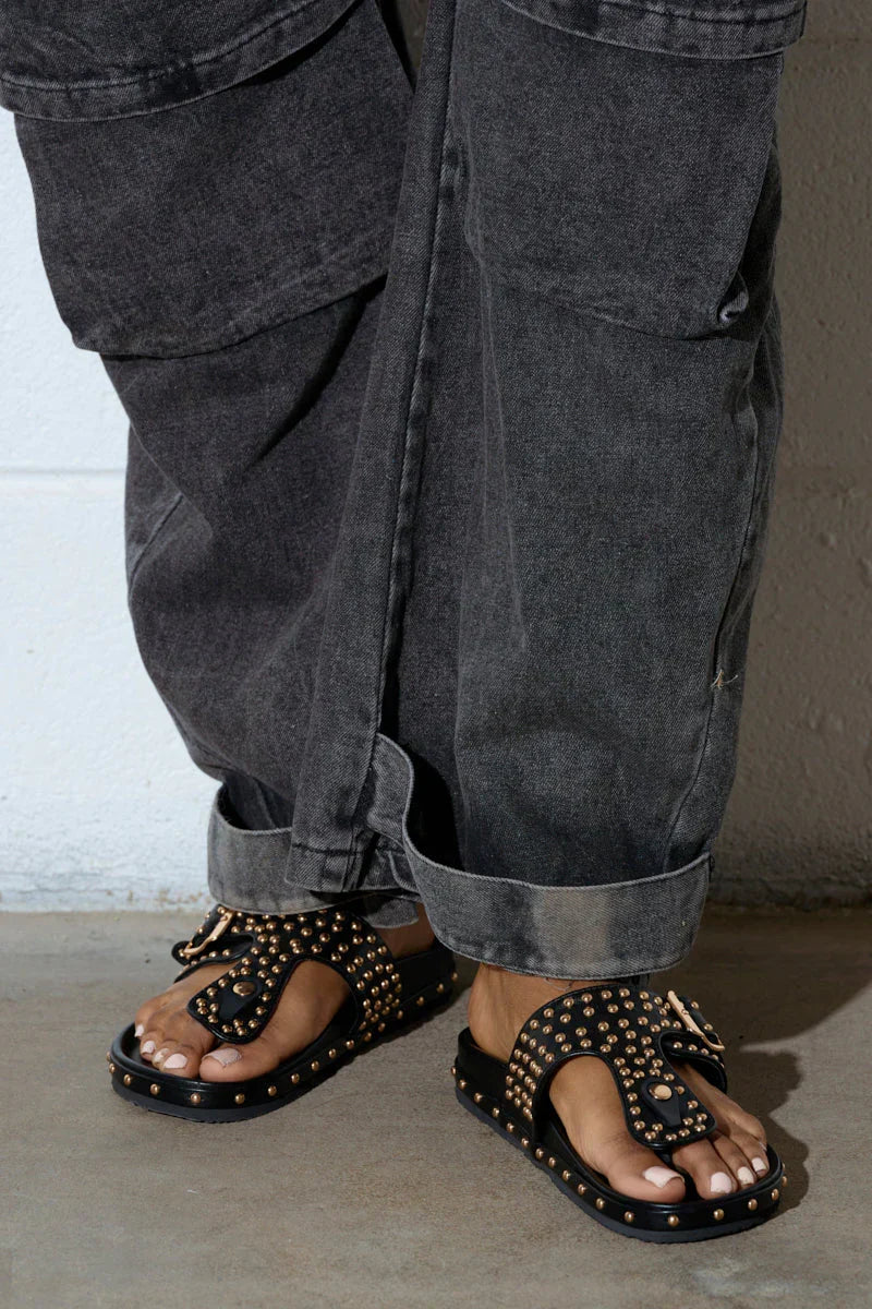 Azalea Wang Daisy Chain Studded Black Sandal