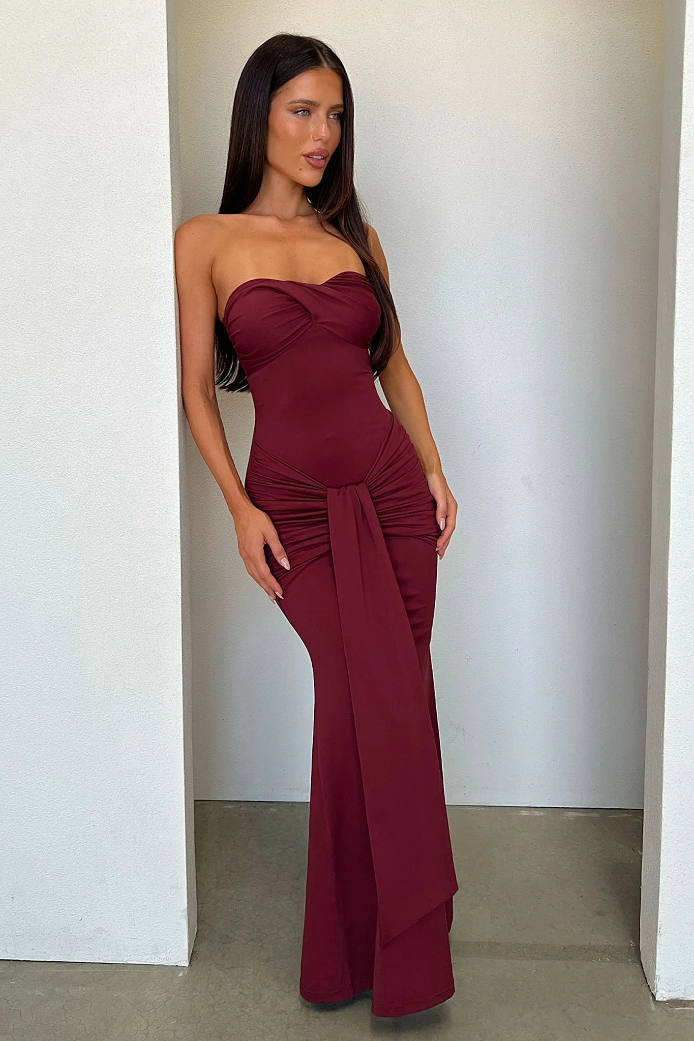 Taryn Strapless Maxi Dress - Burgundy