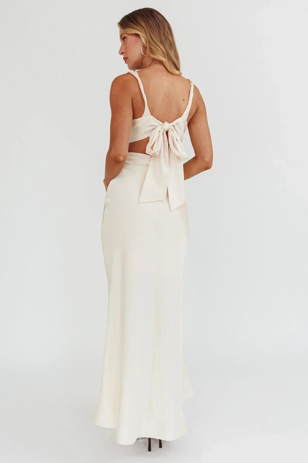 Harper Cut-Out Bow Back Maxi Dress Oyster