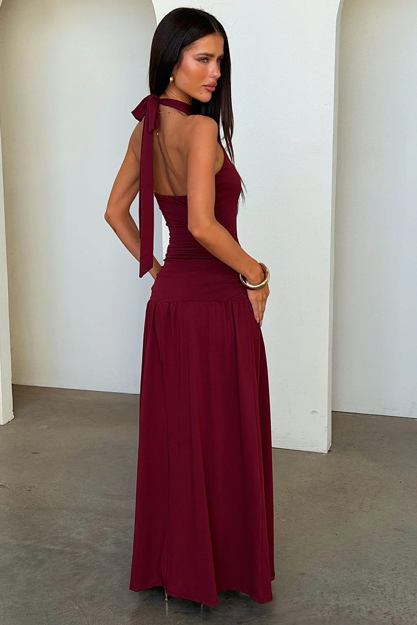 Tallulah High Neck Maxi Dress - Burgundy