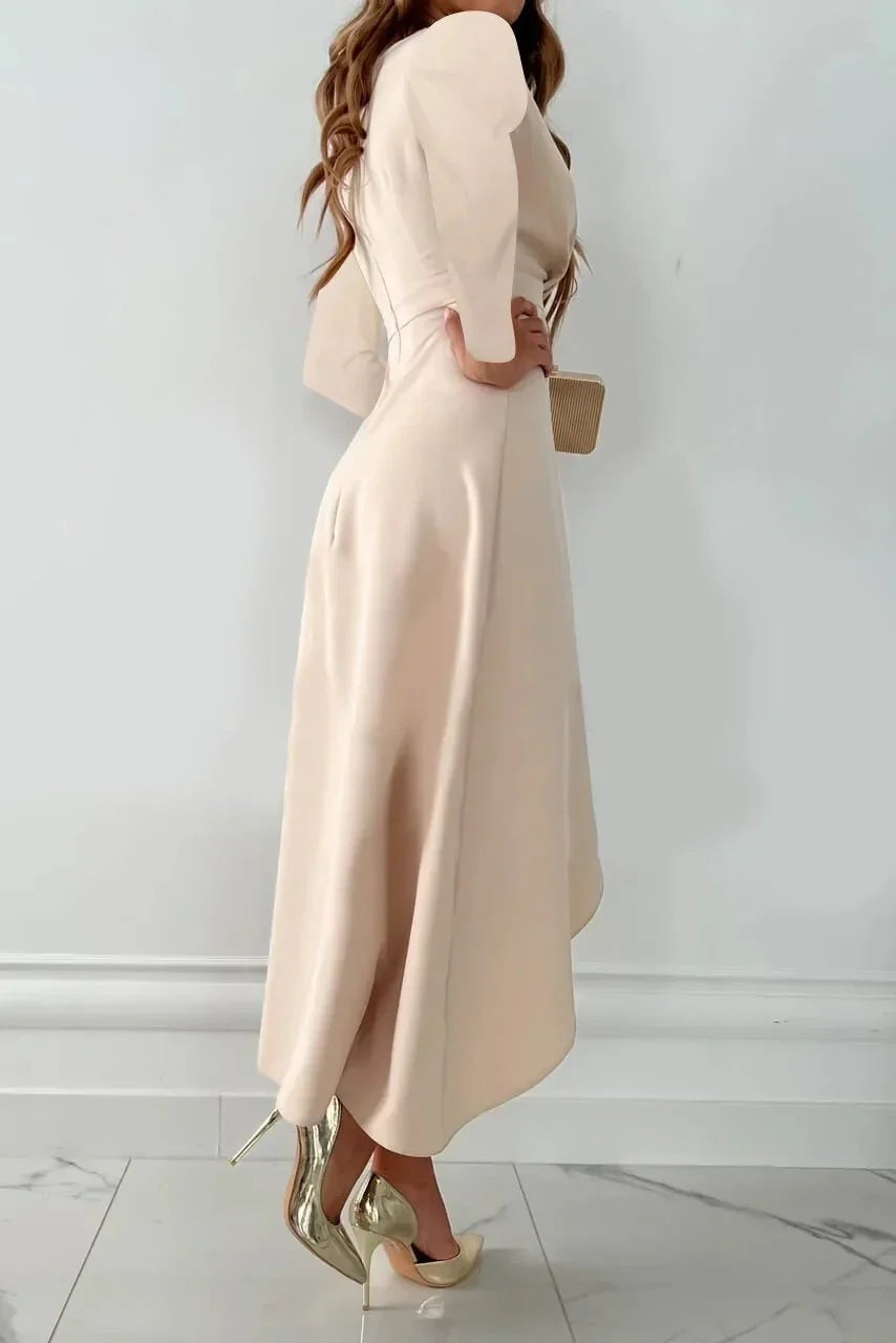 Elegant V-Neck Sheath Midi Dress With Slit Design