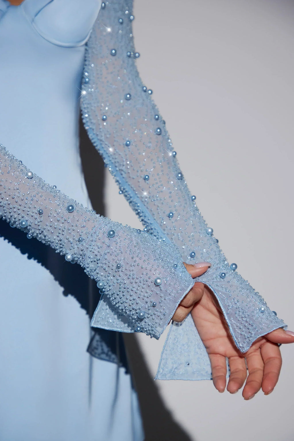 Long Sleeve Embellished A-line Mini Dress in Blue