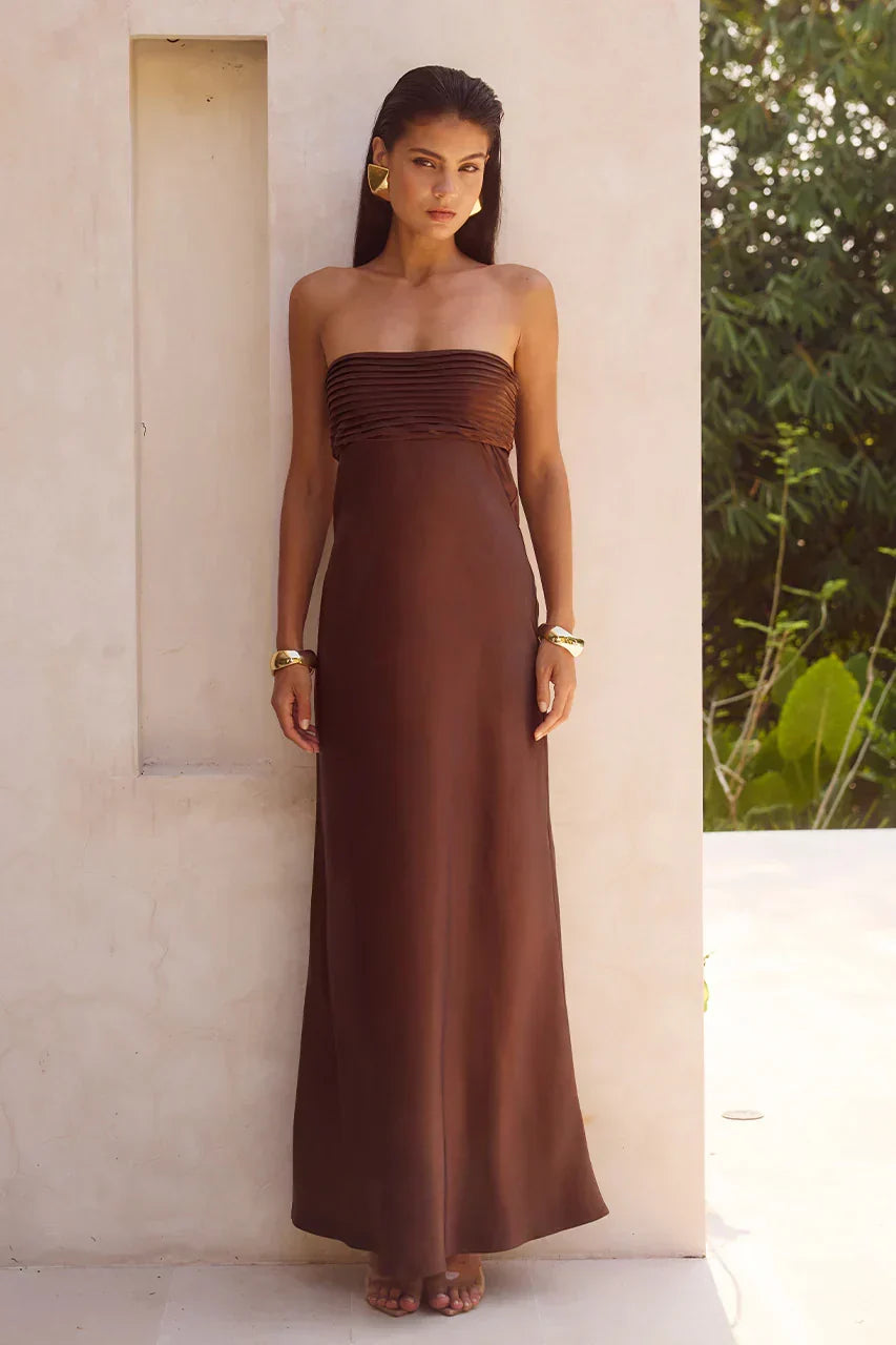Elsa Strapless Scarf Maxi Dress - Chocolate